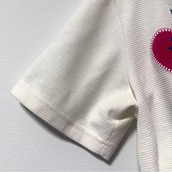 Vintage 90s White Cropped Short Sleeve Button Up Shirt Cottagecore Spring Retro - Picture 14 of 15